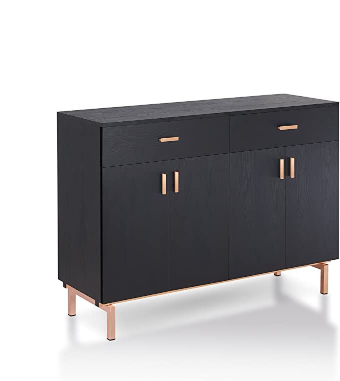 Furniture of America Brysin 2 Drawer Contemporary Style Buffet Server, Black/Rose Gold | Amazon (US)