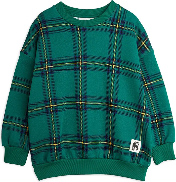 Mini Rodini Kids' Check Print Organic Cotton Fleece Sweatshirt | Nordstrom | Nordstrom