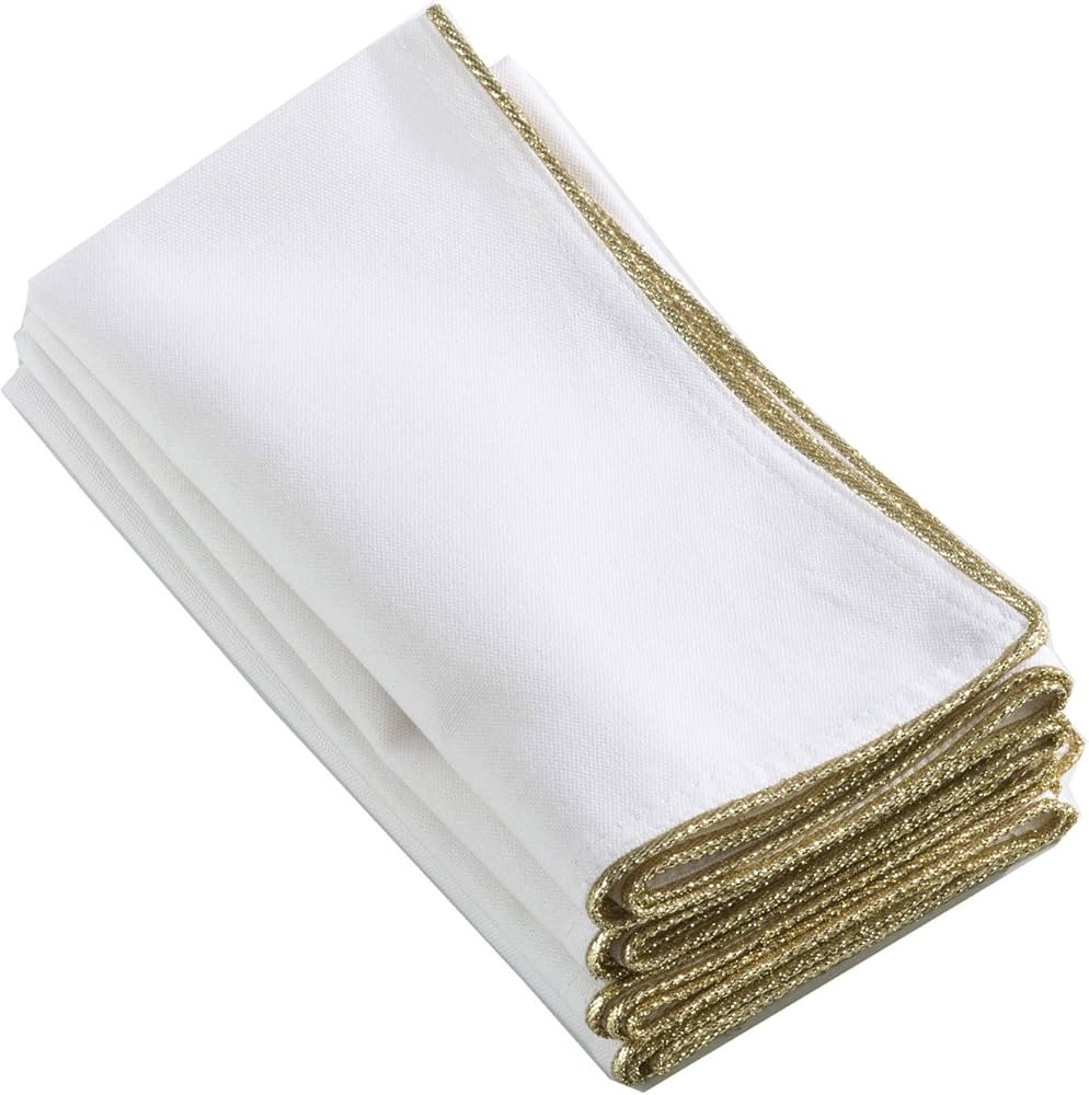 Classic Ivory White Cloth Napkins with Shimmering Gold Border Trim (Set of 4), 20" Square | Amazon (US)