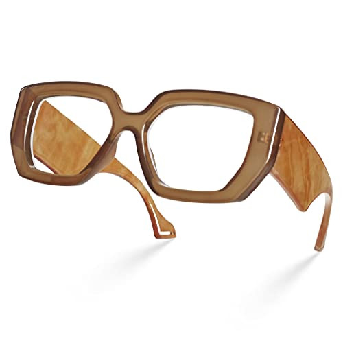 Laemzinv Oversized Square Blue Light Glasses for Women, Large Thick Frame Reading Blocker, Big Reader for Computer Eyewear and Gaming Glasses LA022 (A7 | GREY) | Amazon (US)