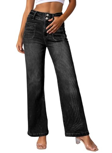 Sidefeel Women's Jeans Wide Leg High Waisted Straight Leg Fall Outfit Stretchy Denim Pants Blue S... | Amazon (US)