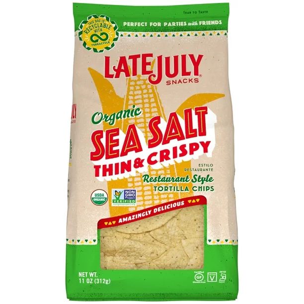 LATE JULY Snacks Restaurant Style Sea Salt Thin & Crispy Tortilla Chips, 11 oz. Bag - Walmart.com | Walmart (US)