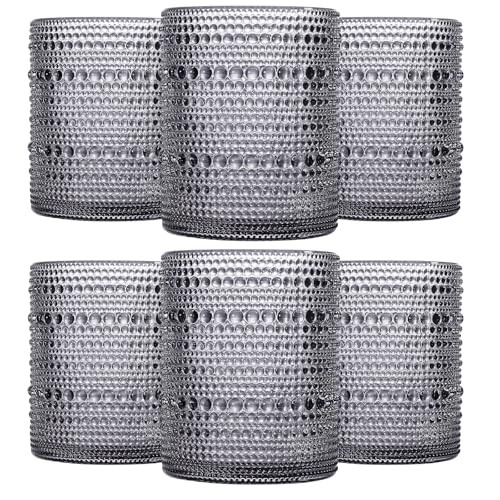 JOVGANK Grey Vintage Hobnail Drinking Glasses Set of 6, Embossed Water Tumbler 12oz, Kitchen & Bar Beaded Glass Cups, Beverage Glass Cups for Water, Beer, Juice, Cocktail Glassware, Grey | Amazon (US)
