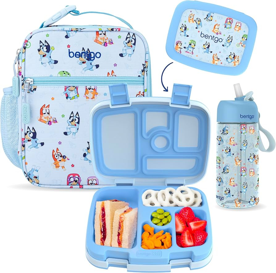 Bentgo + BLUEY 3-Piece Lunchtime Trio Set - Leak-Proof Kids Prints 5-Compartment Bento Lunch Box,... | Amazon (US)
