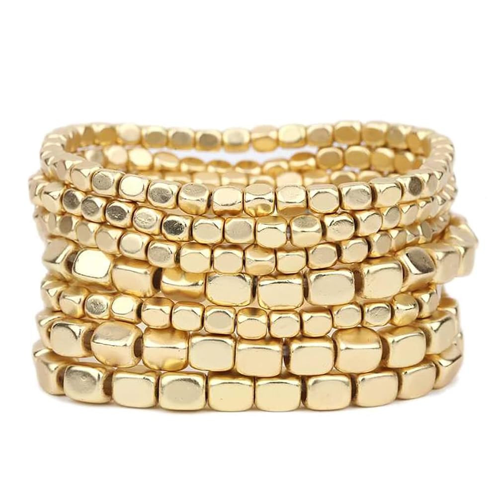 Rosemarie Collections Chunky Nugget Multi-Strand Bracelet Beads - Silver & Gold Bracelets Stack f... | Amazon (US)