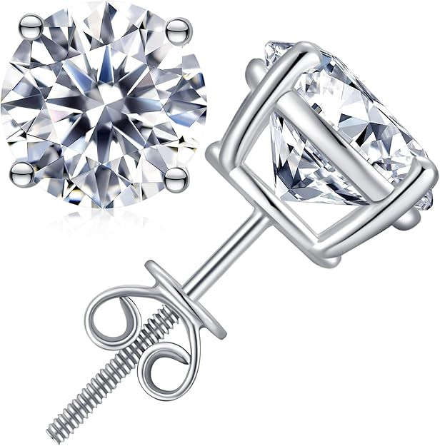 Moissanite Stud Earrings Hypoallergenic 925 Sterling Silver stud Earrings for Women Round Cut D C... | Amazon (US)