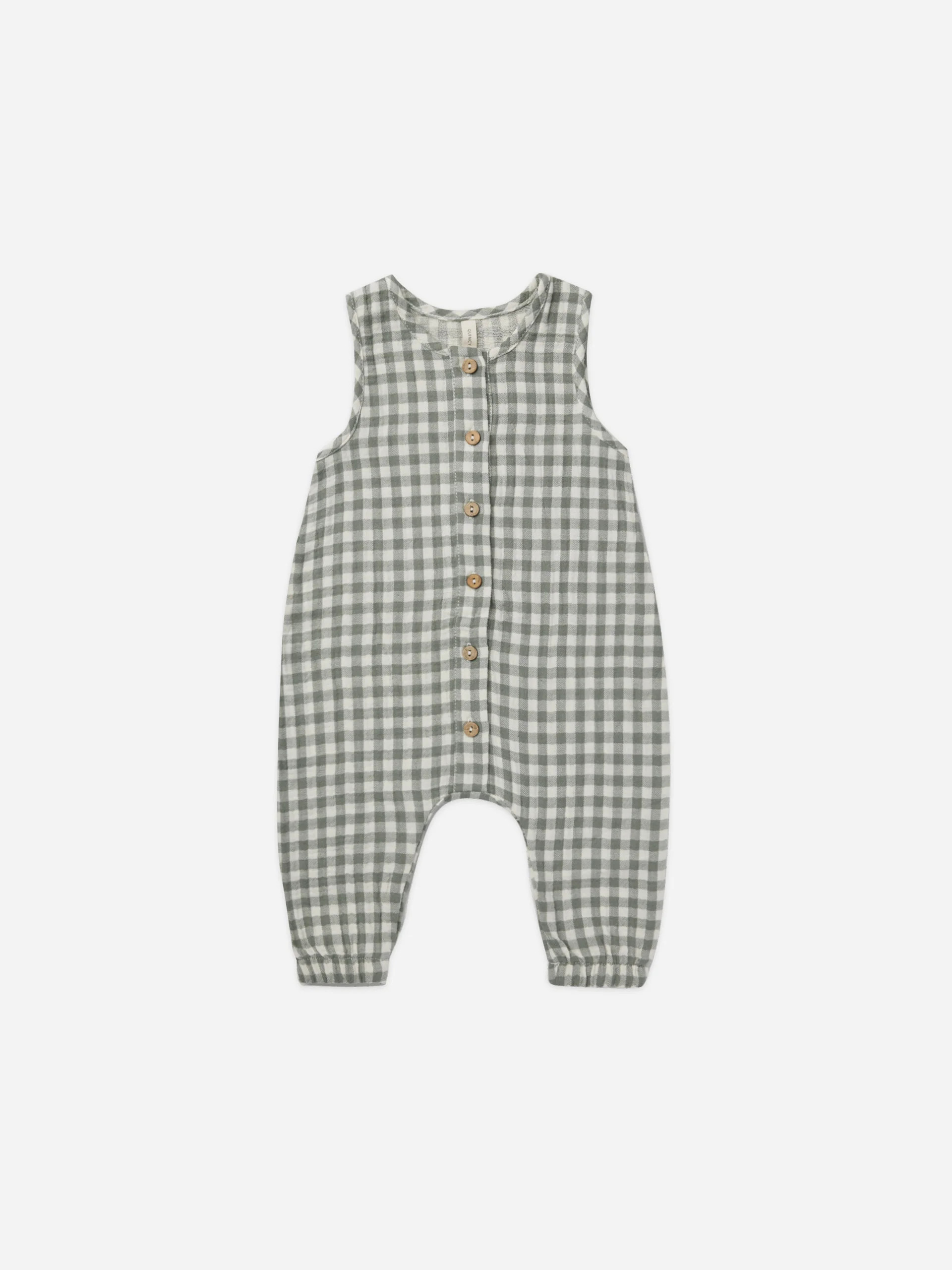 Woven Jumpsuit | Sea Green Gingham | Quincy Mae