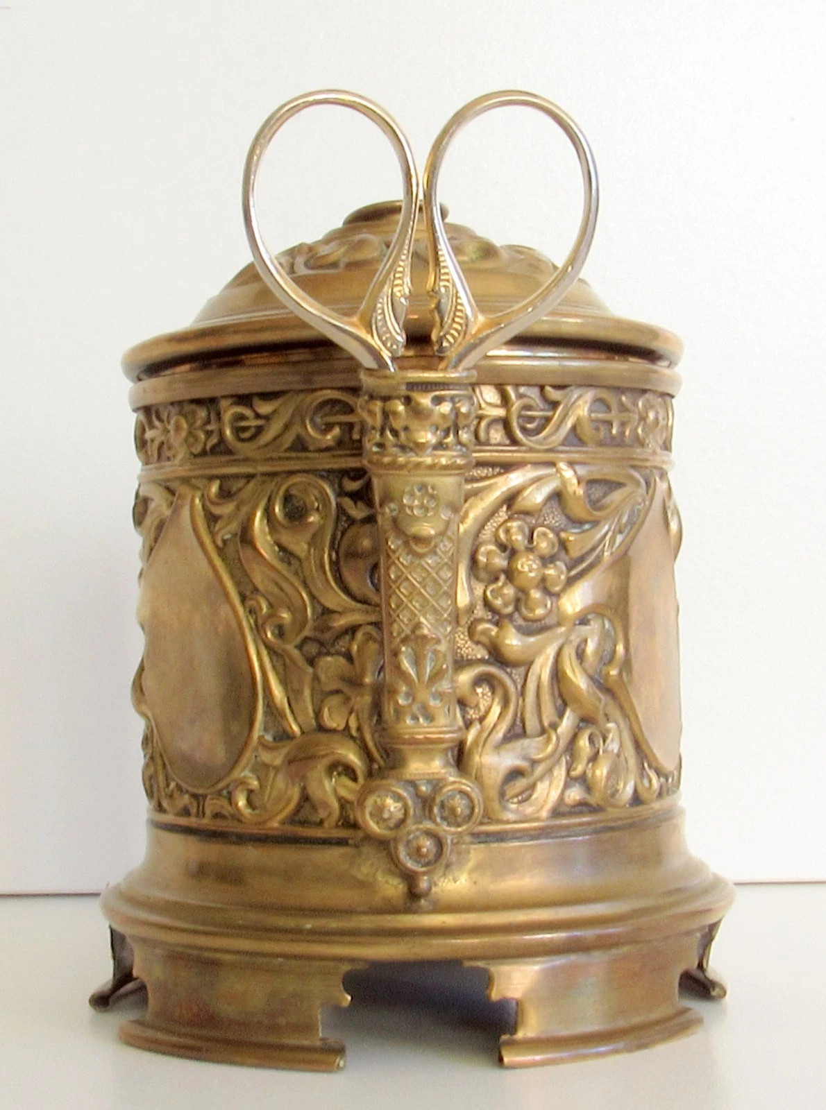 Victorian Brass Embossed String Caddy, Holder, Dispenser w Scissors - FREE Ship! | eBay US