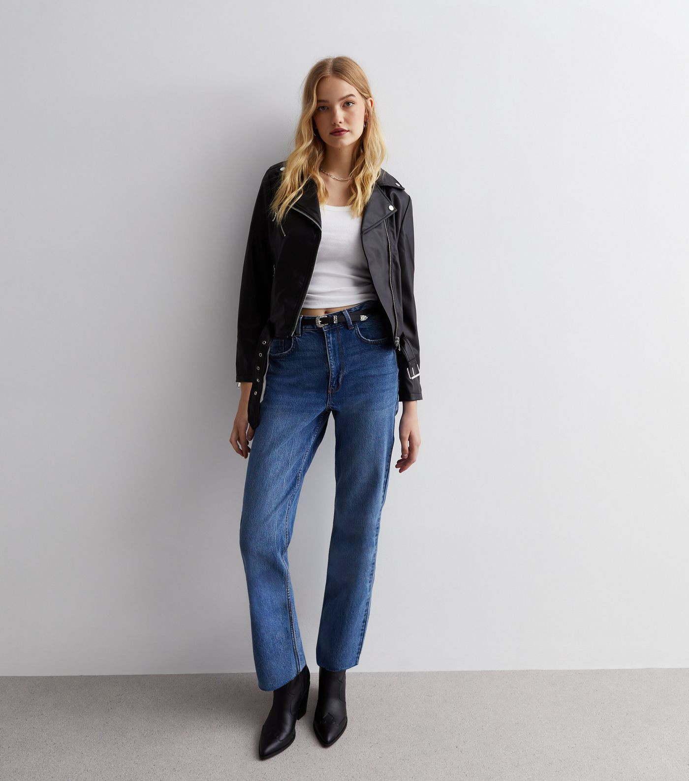 Black Leather-Look Belted Biker Jacket
						
						Add to Saved Items
						Remove from Saved It... | New Look (UK)