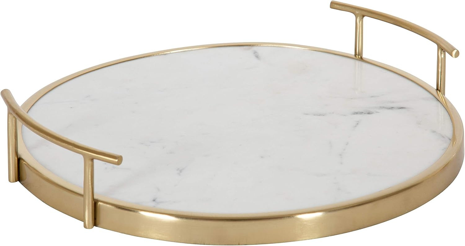 Kate and Laurel Marbury Modern Round Tray, 14 inch Diameter, White Marble and Gold, Contemporary Marble Tray for Storage and Display | Amazon (US)