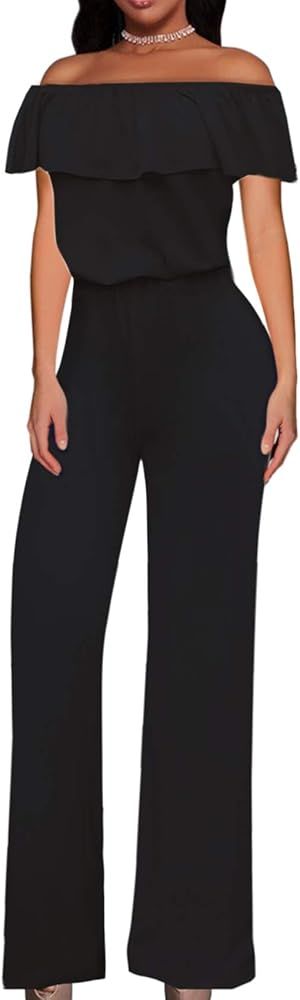 Hybrid & Company Women Off Shoulder High Waist Wide Leg Pants Jumpsuit Romper | Amazon (US)