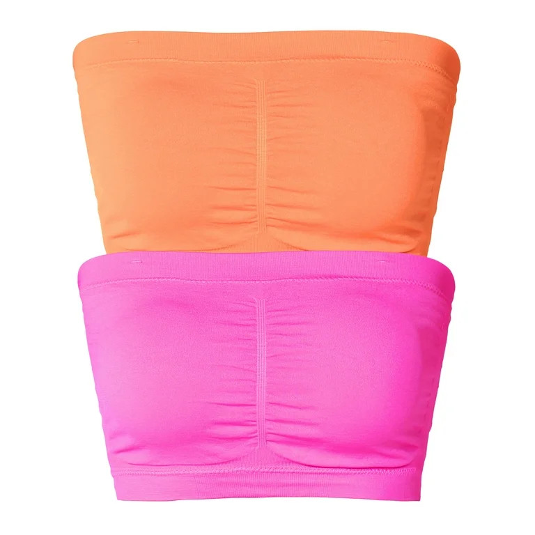 Ladies Basic 7" Seamless Padded Tube Top Sports & Fitness Bra Bandeau (2PK: Neon Orange/Neon Pink... | Walmart (US)