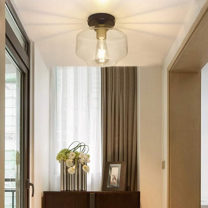 DLLT Farmhouse Semi Flush Mount Ceiling Light, Classic Glass Pendant Ceiling Light Fixture-Transp... | Amazon (US)