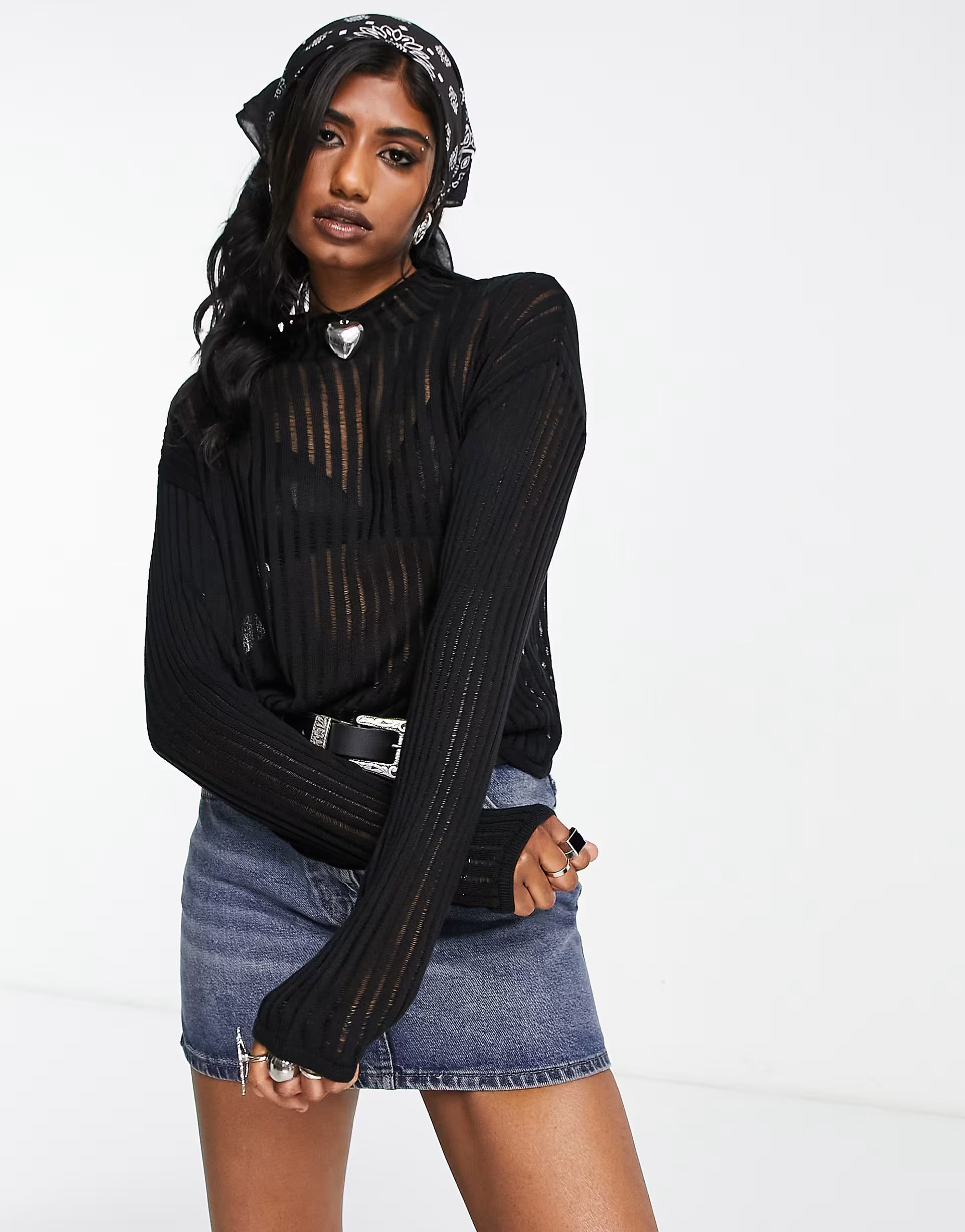 ASOS DESIGN sweater in sheer ladder rib stitch in black | ASOS (Global)