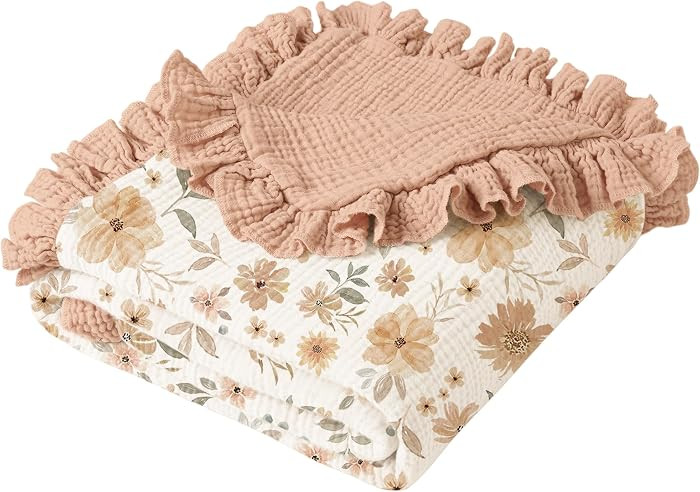 Konssy Flounce Muslin Baby Blanket for Girls Boys, 100% Cotton Soft Crib Swaddle Blankets, Revers... | Amazon (US)