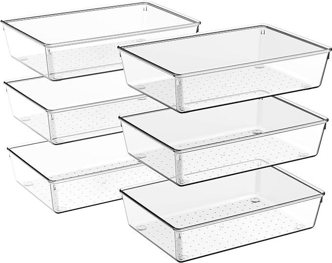 Criusia 6 Pack Large Size Clear Plastic Drawer Organizers, Versatile Acrylic Kitchen Drawer Organ... | Amazon (US)