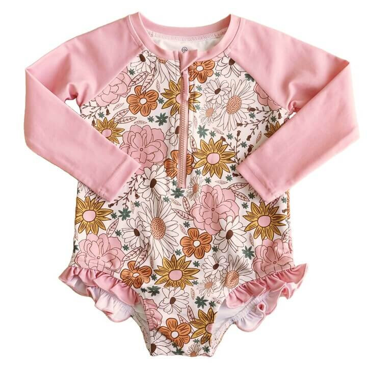 Long Sleeve Rash Guard with Front Zipper | Boho Floral | Caden Lane