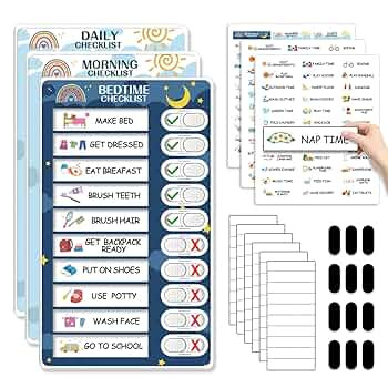 Upgraded Slider 3 in 1 Bedtime/Morning/Daily Routine Chart for Kids, Magnetic Chore Chart for Kid... | Amazon (US)