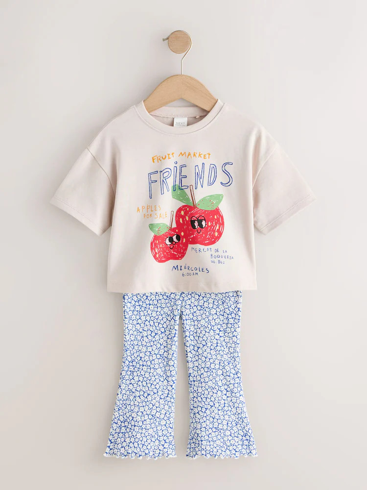 Ecru White Apple Character Short Sleeve Top and Leggings Set (3mths-7yrs) | Next US