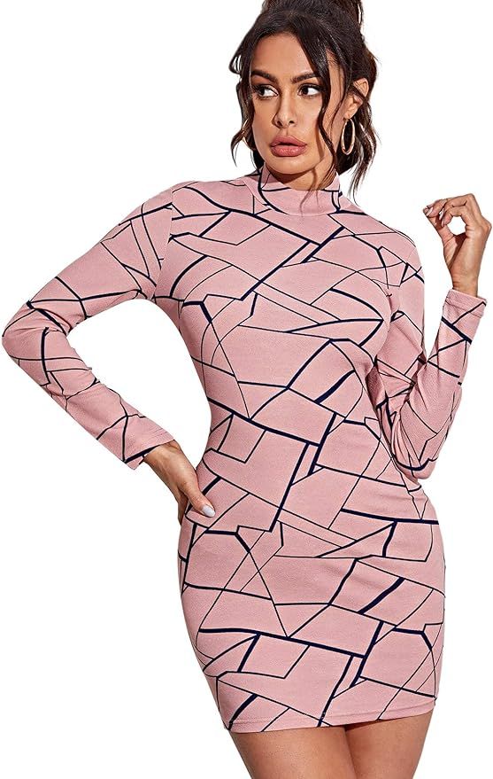 SweatyRocks Women's Leopard Print Club Dress Long Sleeves Bodycon Pencil Mini Dresses | Amazon (US)