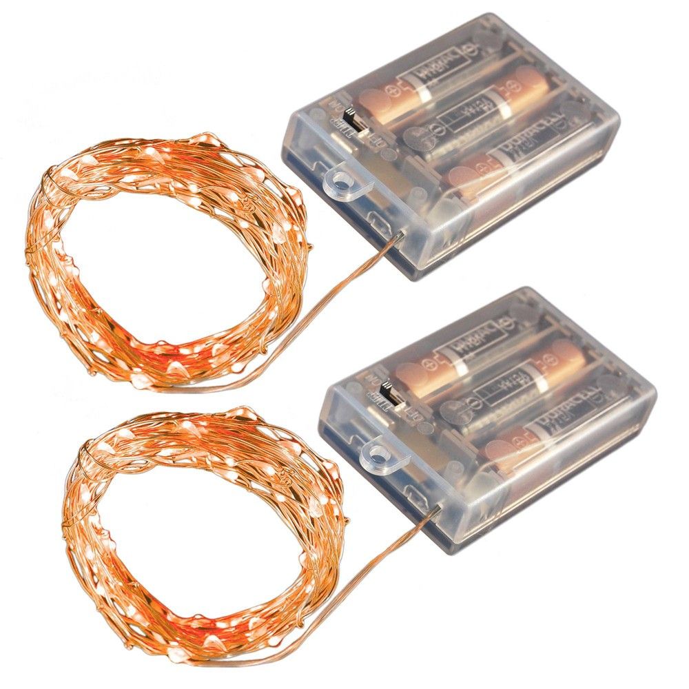 2ct Battery Operated Submersible Mini String Lights LED With Timer Orange - Lumabase | Target