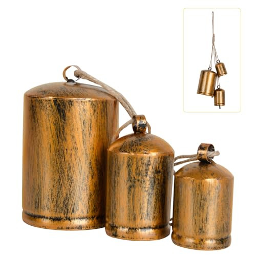 3 Cow Bells Christmas Deco, Decorative Rustic Bell with Jute Rope, Gold Christmas Bells, Lucky Vintage Bells, Chic Antique Bells, Harmony Bells, Brass Christmas Bells, Hanging Bells Christmas Bell | Amazon (US)