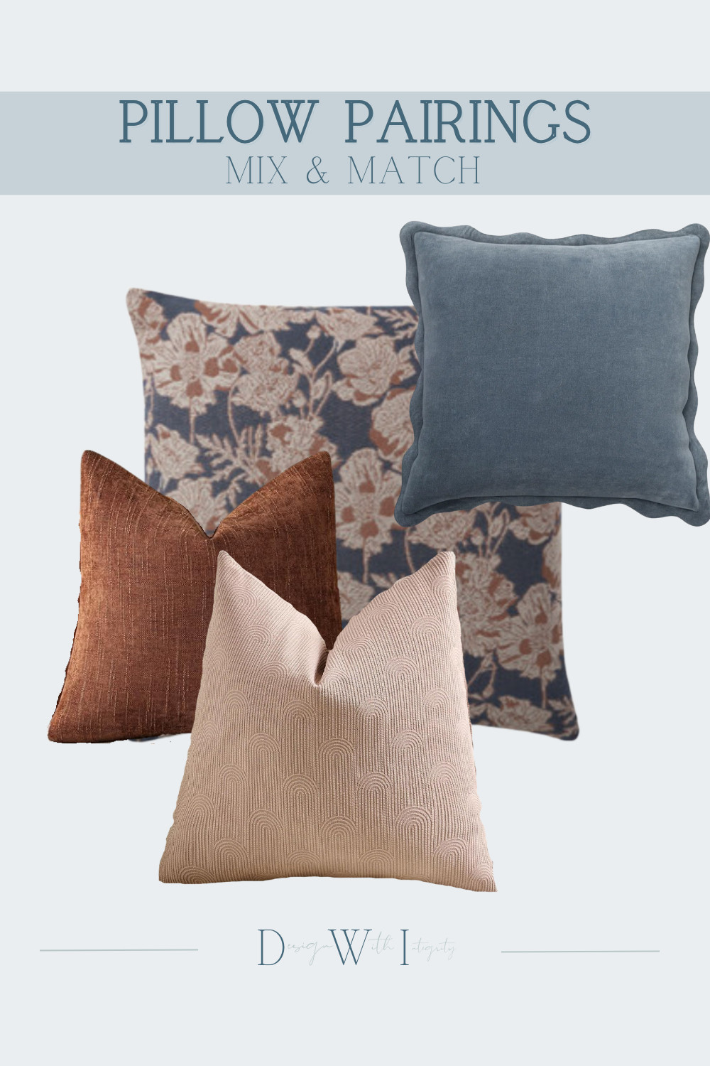 This mix-and-match pillow pairing is anchored in contrast and cohesion. Deep blue tones provide a rich foundation, while warm rust and soft blush introduce warmth and balance. Layered textures—velvet-like finishes, subtle woven patterns, and delicate florals—create depth and movement without feeling busy. The result is a curated look that feels collected, inviting, and thoughtfully designed.

Shop the full pillow pairing through the link to bring this layered, designer-inspired mix into your space. 

 #LTKHome