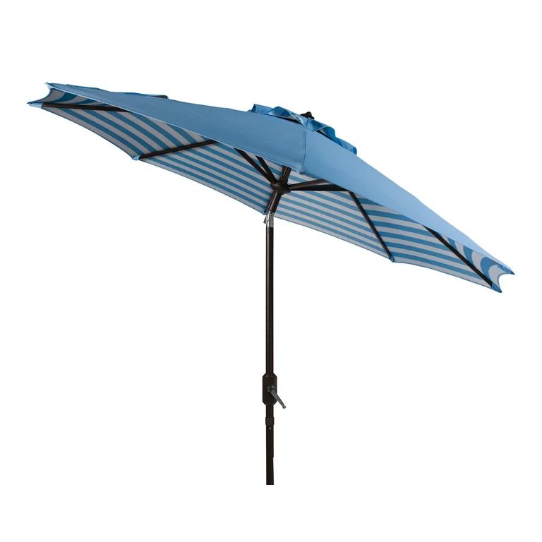 Safavieh Athens 9' Market Crank Striped Patio Umbrella, Blue/White | Walmart (US)
