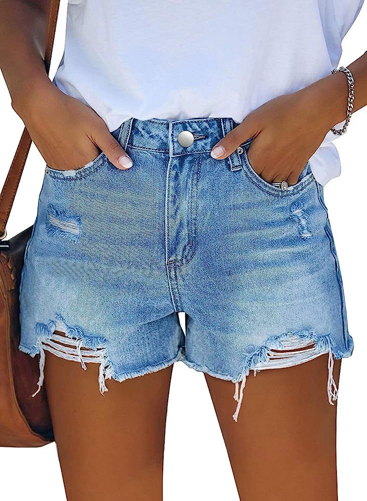 MODARANI Cut Off Denim Shorts for Women Summer Blue Jean Shorts High Waisted Denim Shorts Distres... | Amazon (US)