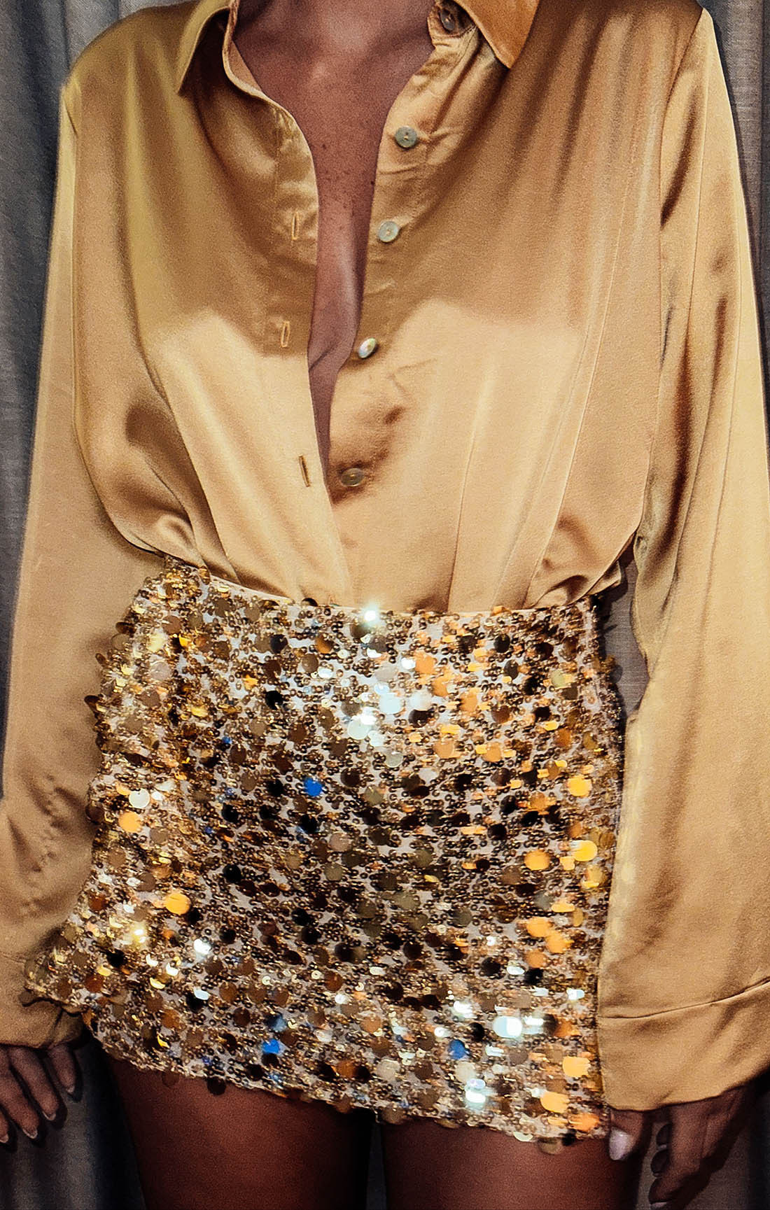 Mixer Mini Skirt, in Gold Metallic Sequins, Size: Small | Show Me Your Mumu | Show Me Your Mumu