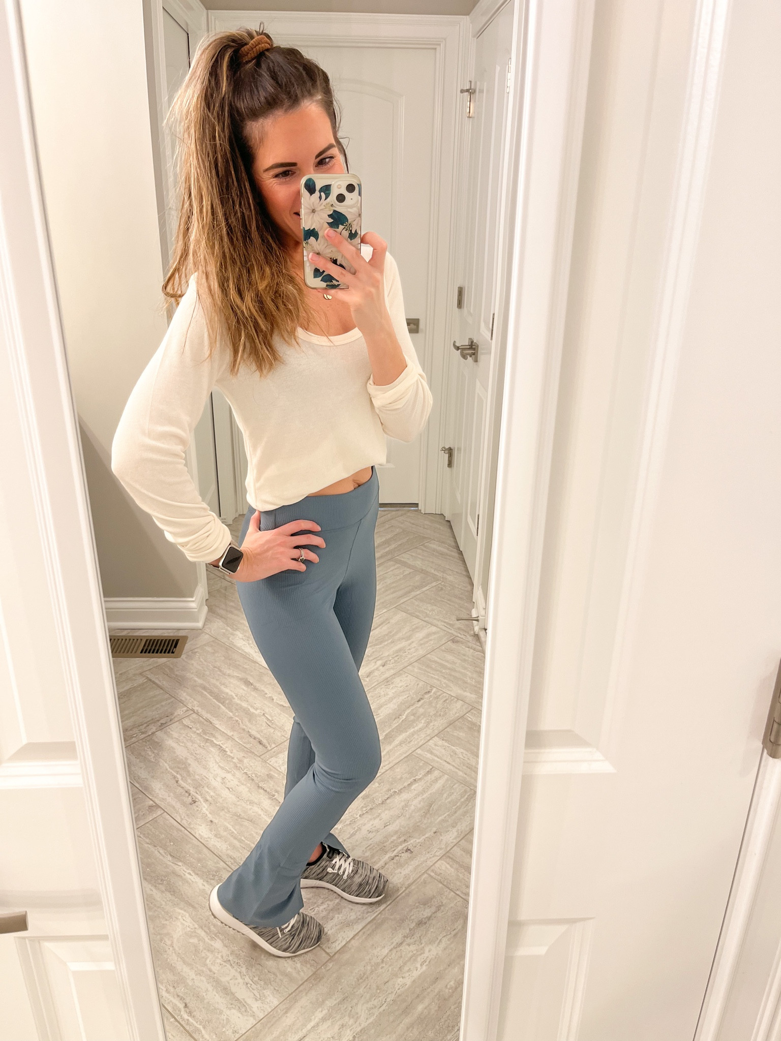 Perfect affordable high waisted split flare ribbed leggings. I sized up in this color got my true size in black.

#LTKfit #LTKsalealert #LTKunder50