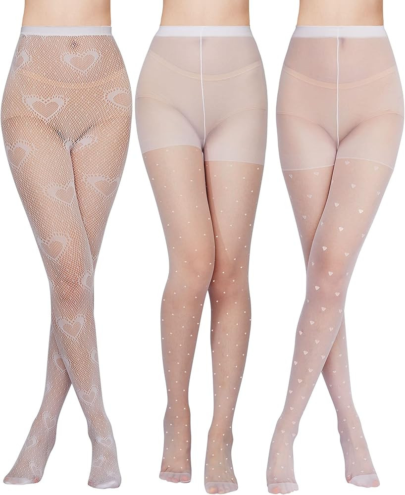 Geyoga 3 Packs Heart Fishnet Tights Stretch Polka Dot Tights Nylon Soft Heart Pantyhose High Wais... | Amazon (US)