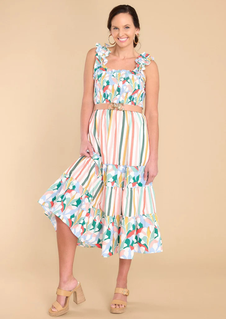 Such A Dreamer Desert Sage Multi Stripe Midi Dress | Red Dress 