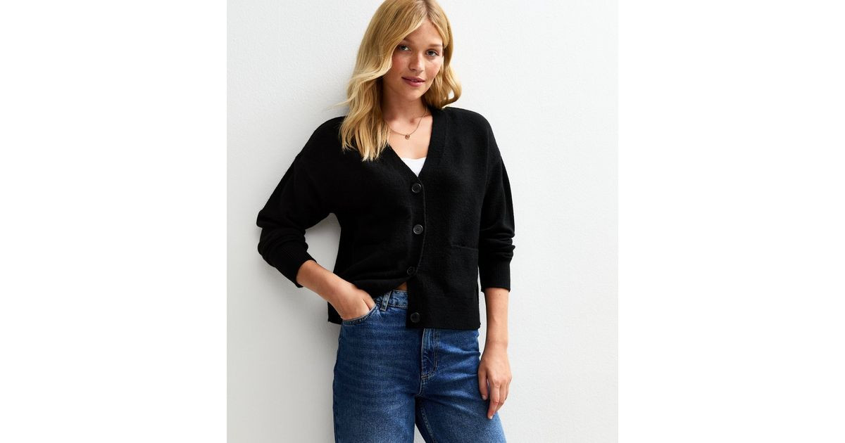Black Button Front Patch Pocket Cardigan | New Look | New Look (UK)
