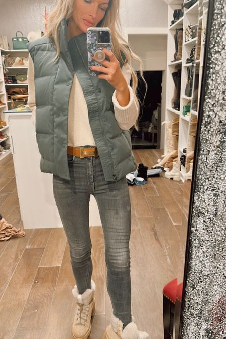 Puffer vests and combat boots 
daytime casual
winter fashion
denim look 

#LTKSeasonal #LTKover40 #LTKSpringSale