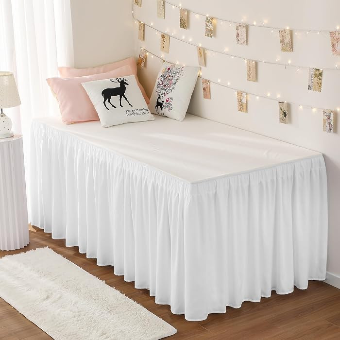 Dorm Bed Skirt Twin XL 32" Drop, College Dorm Room Essentials, White | Amazon (US)