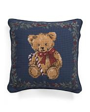 14X14 Holly Bear Needlepoint Pillow, Polyester | TJ Maxx