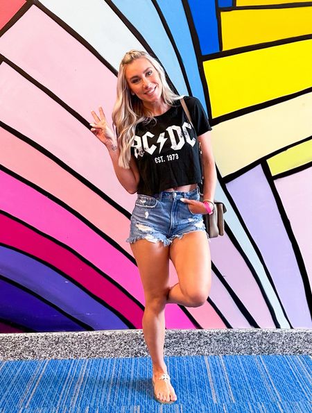 AC / DC cropped band tee // casual style // trending // street style // outfit inspo // Vici // denim shorts // 

#LTKstyletip #LTKshoecrush #LTKunder100