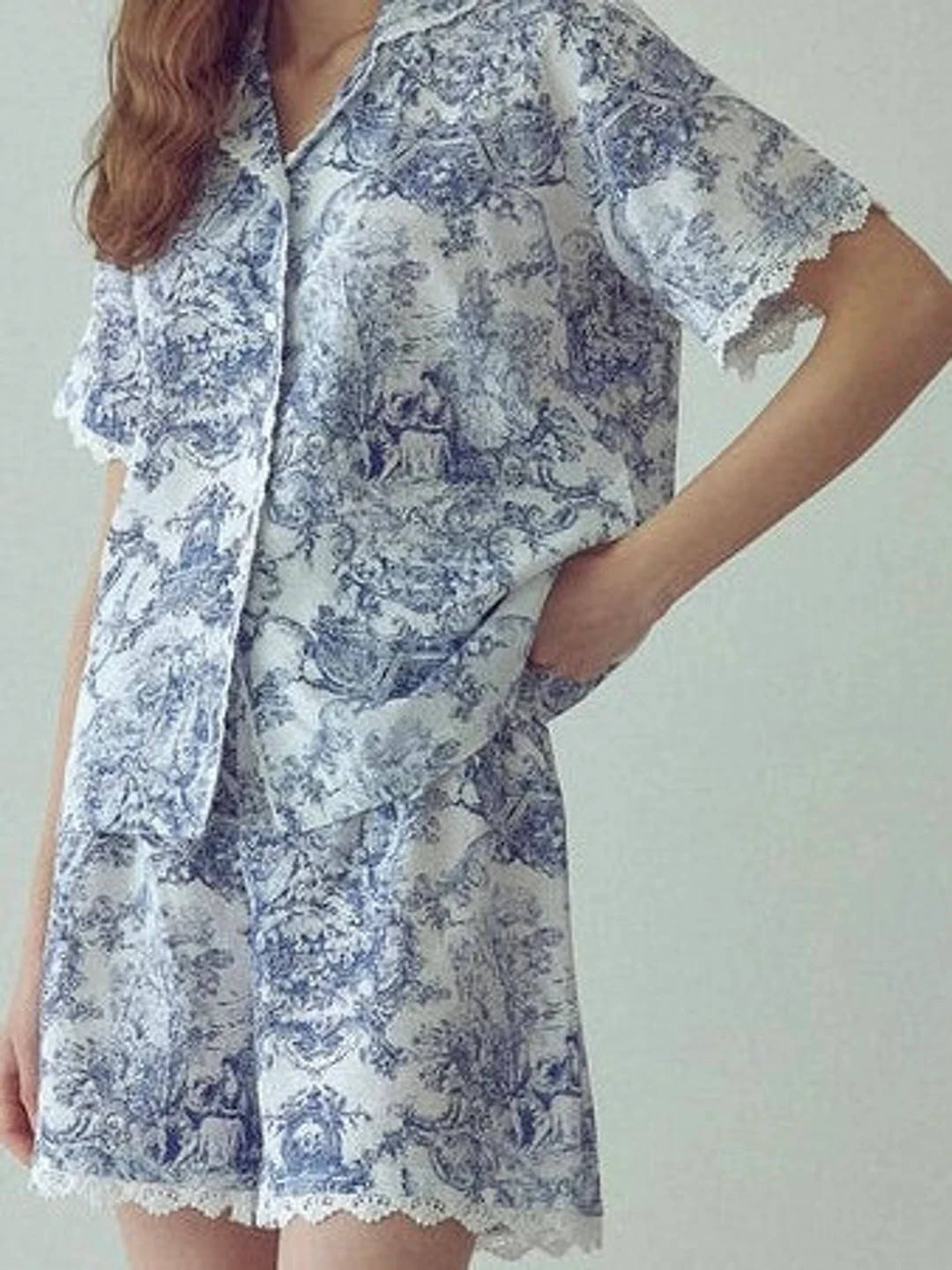 Gift Box for Women, Toile De Jouy Short Sleeves Set-Blue | Etsy (US)