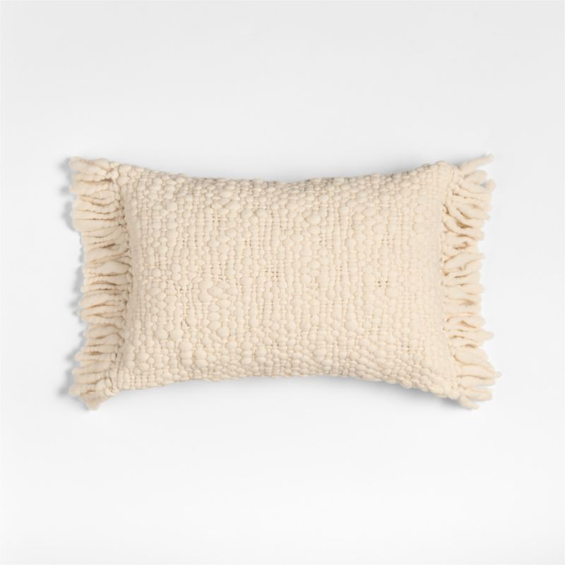 Chunky Woven Wool Fringe 22"x15" Arctic Ivory Throw Pillow with Down-Alternative Insert | Crate &... | Crate & Barrel
