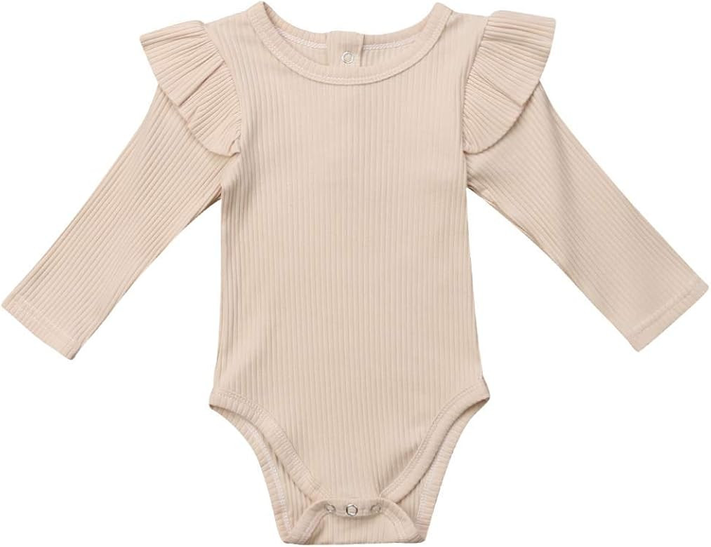 Infant Girl Romper Ruffle Long Sleeve Bodysuit Newborn Baby One-Piece Outfits | Amazon (US)