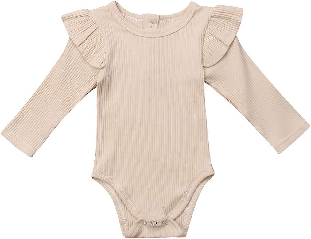 Infant Girl Romper Ruffle Long Sleeve Bodysuit Newborn Baby One-Piece Outfits | Amazon (US)