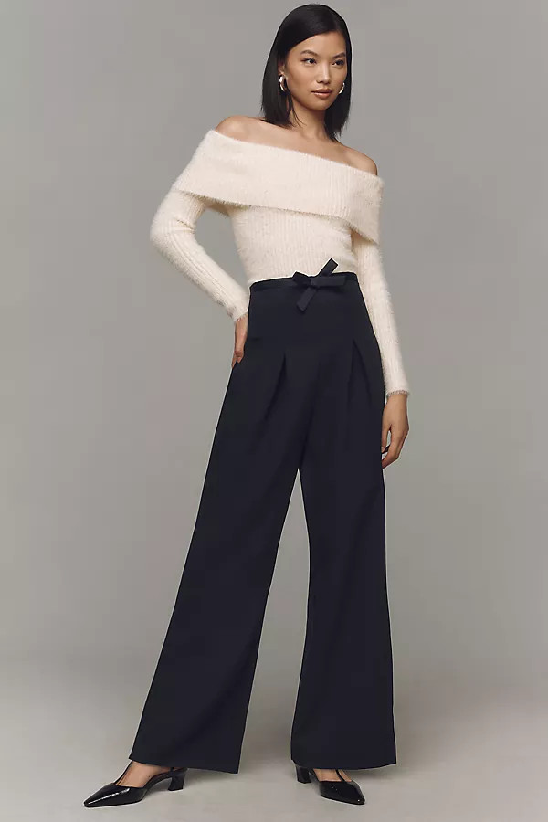Corset Bow Pleated Wide-Leg Pants | Anthropologie (US)