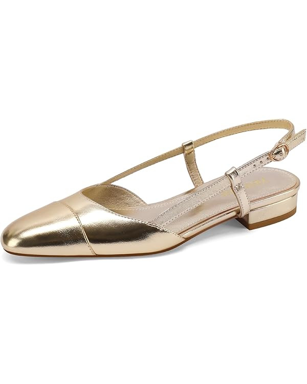 Slingback Flats for Women Two Toned Double Strap Block Low Heel Flats Classic Womens Sandals Comf... | Amazon (US)