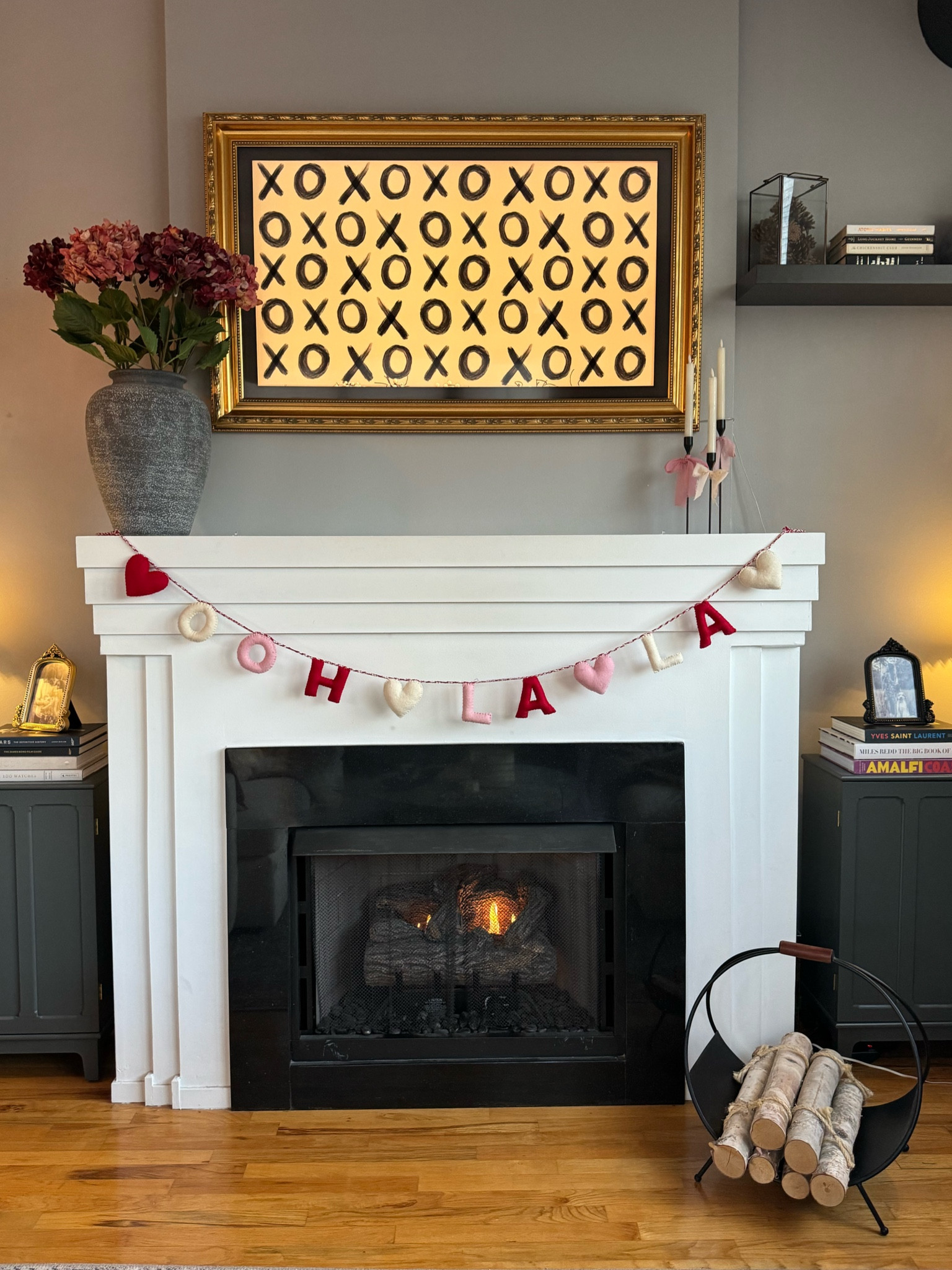 Valentine’s Day fireplace mantel decor, vday home decor, vase and faux florals 

#LTKHome