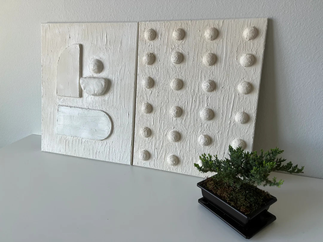 2 Piece Large Wall Art Minimalist Round 3d Plaster Textured - Etsy | Etsy (US)