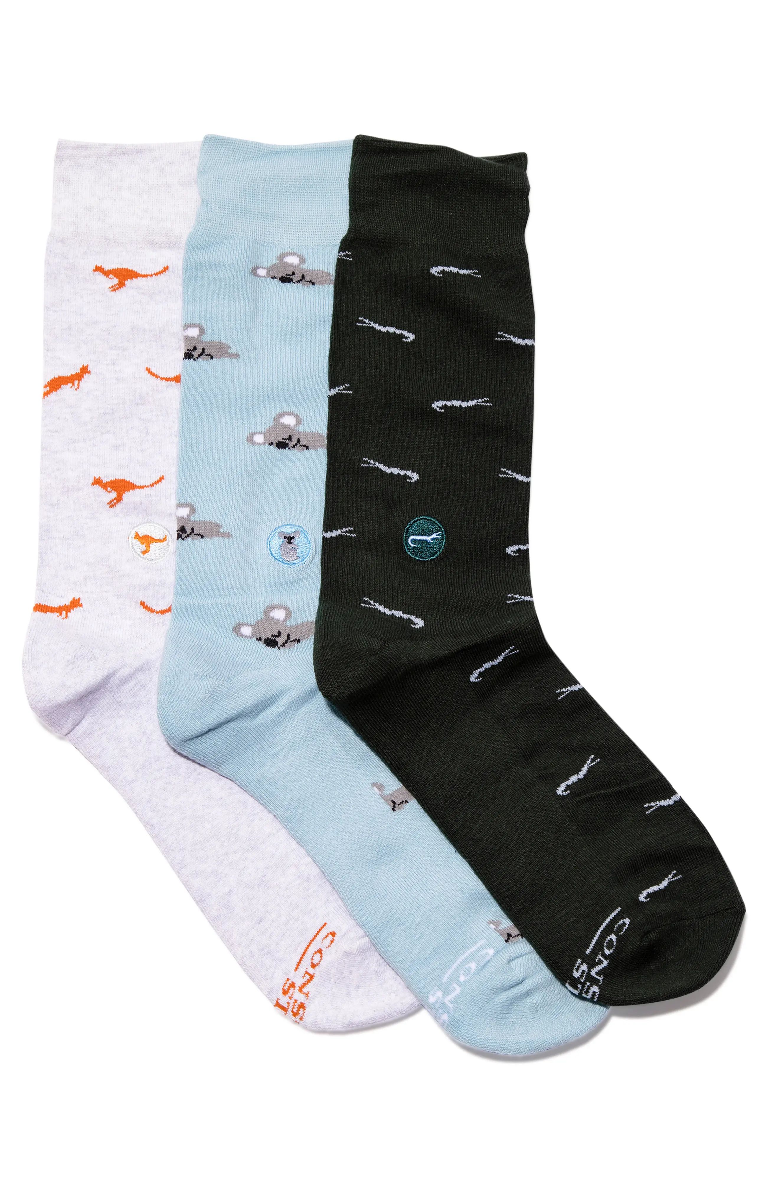 conscious step Protect Animals 3-Pack Crew Socks Gift Box in Multi at Nordstrom | Nordstrom