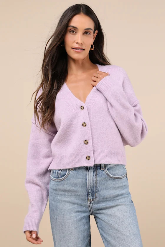 Cozy Ease Lilac Button-Up Cropped Cardigan Sweater | Lulus