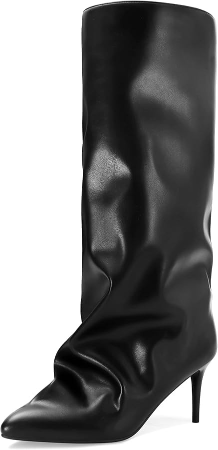 Wnshonzy Women's Knee High Boots Shark Boot Wide Calf Stiletto Heels Slouchy Pointed Toe Pull on | Amazon (US)