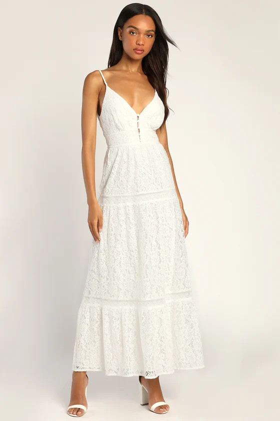 Your Perfect Girl White Floral Lace Tiered Maxi Dress | Lulus (US)